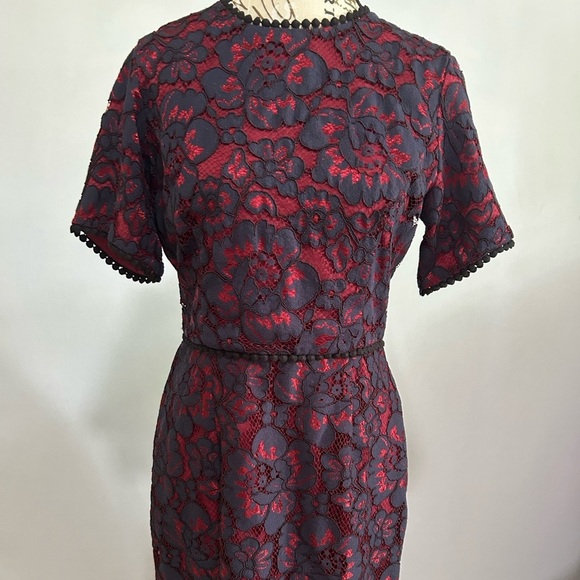 Charles Henry Blue and Red Sheath Midi Dress. Med Petite. Lined - Picture 6 of 9